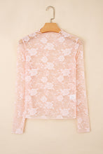 Load image into Gallery viewer, Apricot Pink Sheer Floral Lace Mesh Mock Neck Long Sleeve Top