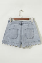 Load image into Gallery viewer, Dusk Blue Scalloped Hemline Acid Wash High Waist Denim Shorts