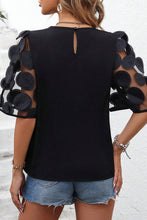 Load image into Gallery viewer, Black Contrast Applique Mesh Half Sleeve Blouse