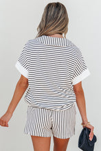 Load image into Gallery viewer, Black Stripe V Neck Tee and Casual Short Set