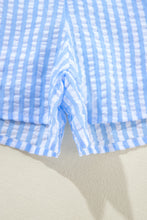 Load image into Gallery viewer, Sky Blue Stripe V Neck Bowknot Crop Tank and Shorts Set