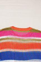 Load image into Gallery viewer, Orange Stripe Colorblock Hollowed Crochet 3/4 Sleeve Sweater