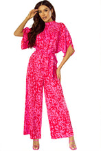 Load image into Gallery viewer, Hot Pink Leopard Loose Sleeve Belted Wide Leg Jumpsuit