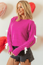 Load image into Gallery viewer, Hot Pink Bow Knot Cut Out Round Neck Loose Sweater