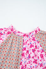 Load image into Gallery viewer, Pink Boho Mixed Floral Drop Shoulder Bubble Sleeve Blouse