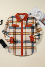 Load image into Gallery viewer, Brown Stripe Plus Size Plaid Print Collared Buttoned Jacket