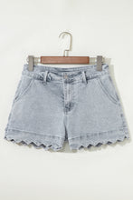 Load image into Gallery viewer, Dusk Blue Scalloped Hemline Acid Wash High Waist Denim Shorts