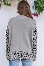 Load image into Gallery viewer, Gray Leopard High Neck Side Slit Oversized Sweater