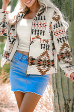 Load image into Gallery viewer, Beige Aztec Printed Stand Neck Zip Up Jacket