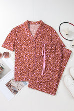 Load image into Gallery viewer, Brown Leopard Print Short Sleeve Shirt and Pants Pajamas Set