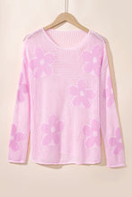 Load image into Gallery viewer, Light Pink Big Flower Hollowed Knit Drop Shoulder Sweater