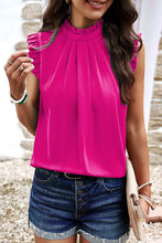 Cargar imagen en el visor de la galería, Bright Pink Pleated Mock Neck Frilled Trim Sleeveless Top