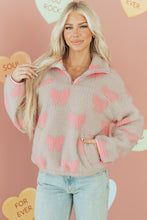 Load image into Gallery viewer, Gray Bow Sherpa Quarter Zip Drop Shoulder Baggy Sweatshirt