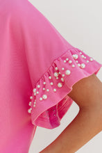 Load image into Gallery viewer, Bright Pink Textured Pearled Ruffle Sleeve Top 2 Piece Shorts Set