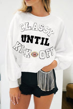 Load image into Gallery viewer, White CLASSY UNTIL KICKOFF Plush Letter Patched Loose Sweatshirt