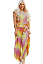 Load image into Gallery viewer, Yellow Stripe Rainbow Tee Tasseled String Wide Leg Pants Set