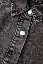 Load image into Gallery viewer, Medium Grey Mineral Wash Ruffled Short Sleeve Buttoned Denim Dress