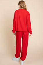 Load image into Gallery viewer, Super Lady Full Size Crinkle Check Round Neck Top and Pants Lounge Set