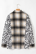 Load image into Gallery viewer, Black Plus Size Plaid Leopard Printed Patchwork Button Up Shacket