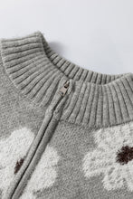 Load image into Gallery viewer, Gray Floral Pattern Half Zip Drop Shoulder Sweater