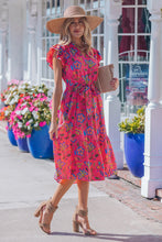 Load image into Gallery viewer, Rose Flutter Sleeve Belted Floral Long Dress