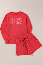 Cargar imagen en el visor de la galería, Racing Red Corded MERRY Graphic Long Sleeve Top and Shorts Set