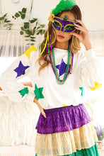 Cargar imagen en el visor de la galería, White Mardi Gras Star Printed Long Sleeve Top