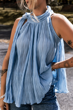 Load image into Gallery viewer, Myosotis Textured Pleated Tied Mock Neck Flowy Tank Top