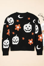 Load image into Gallery viewer, Black Halloween Mythical Night Pattern Drop Shoulder Sweater