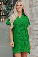Load image into Gallery viewer, Rose Red Solid Color Eyelet Embroidered T Shirt Mini Dress