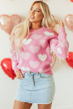 Load image into Gallery viewer, Pink Pearled Heart Print Valentines Crew Neck Sweater