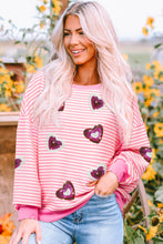 Cargar imagen en el visor de la galería, Pink Stripe Sequin Heart Patched Pattern Long Sleeve Valentines Top