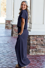 Load image into Gallery viewer, Navy Blue Raw Hem Loose Tee and Wide Leg Pants Set