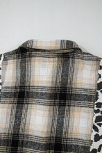 Load image into Gallery viewer, Black Plus Size Plaid Leopard Printed Patchwork Button Up Shacket