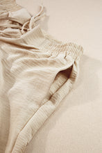 Load image into Gallery viewer, Beige Crinkled Elastic Hem Crop Tee and Wide Leg Pants Set