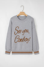 Load image into Gallery viewer, Light Grey See You Cowboy Embroidered Western Graphic Sweater