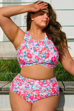 Cargar imagen en el visor de la galería, Rose Plus Size Floral Print Twisted High Waist Bikini Set