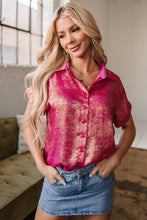 Cargar imagen en el visor de la galería, Rose Red Metallic Sheen Short Sleeve Buttoned Front Casual Shirt
