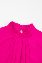 Cargar imagen en el visor de la galería, Bright Pink Pleated Mock Neck Frilled Trim Sleeveless Top
