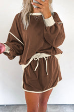 Load image into Gallery viewer, Coffee Color Contrast Loose Pullover and Lace-up Waist Skort Set