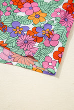 Cargar imagen en el visor de la galería, Red Floral Tie Split Neck Ruffle Puff Sleeve Blouse