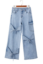Load image into Gallery viewer, Beau Blue Bowknot Decor Boyfriend Cargo Jeans
