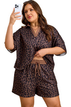 Cargar imagen en el visor de la galería, Brown Plus Size Leopard Short Set
