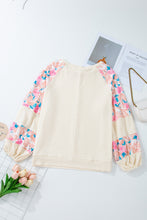 Load image into Gallery viewer, Apricot Plus Size Floral Patchwork Ribbed Puff Sleeve Top