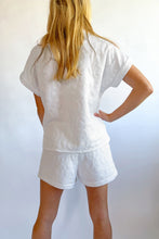 Cargar imagen en el visor de la galería, White Leopard Jacquard Quarter Zip Tee and Shorts Set