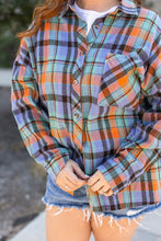 Load image into Gallery viewer, Orange Plus Size Plaid Print Buttoned Shirt