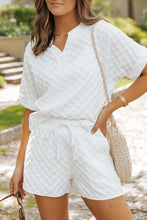 Load image into Gallery viewer, White Textured Split Neck Top and Drawstring Shorts Set