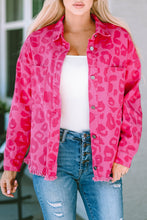 Cargar imagen en el visor de la galería, Pink Leopard Print Button Cuffs Raw Hem Jacket