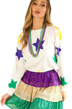 Cargar imagen en el visor de la galería, White Mardi Gras Star Printed Long Sleeve Top