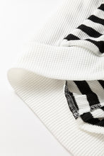 Load image into Gallery viewer, Black white Oversized Striped Henley Buttons Dolman Sleeve Hooded Top